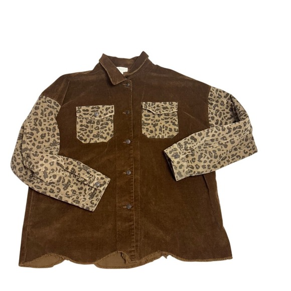 Oddy‎ Corduroy Leopard Print Button Down Shirt Jacket Shacket 2XL - Picture 1 of 6
